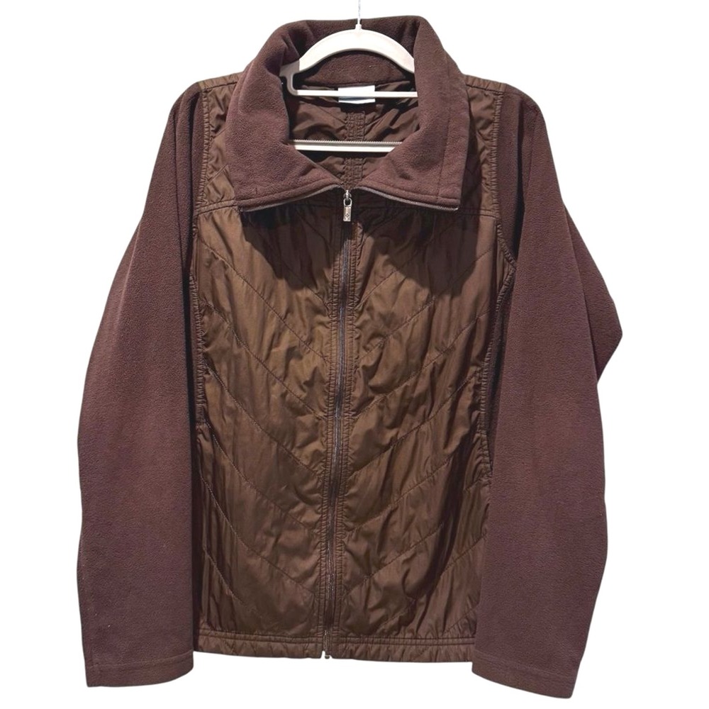 Columbia Full Zip Jacket Brown Quilted Fleece Hybrid Warm Outdoor Women XL‎